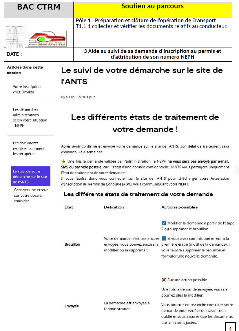 Aperçu de Aide au suivi de sa demande